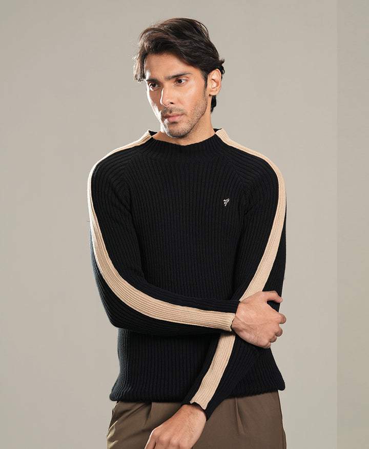 Black & Beige Turtle Neck Sweater