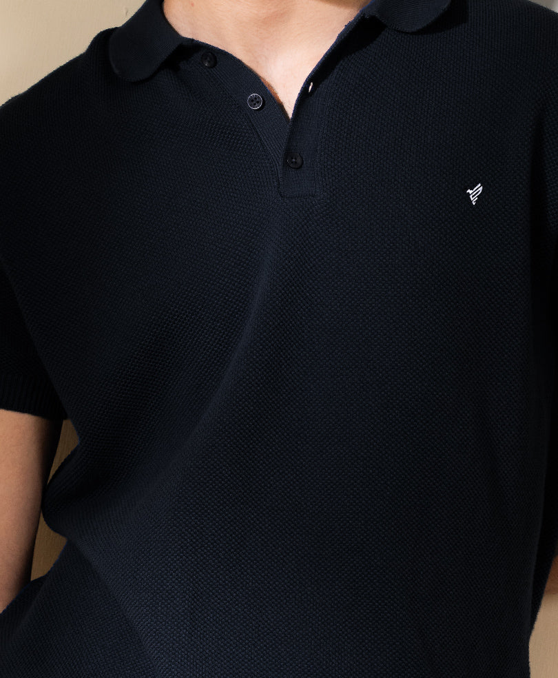 Black Basic Mesh knitted POLO