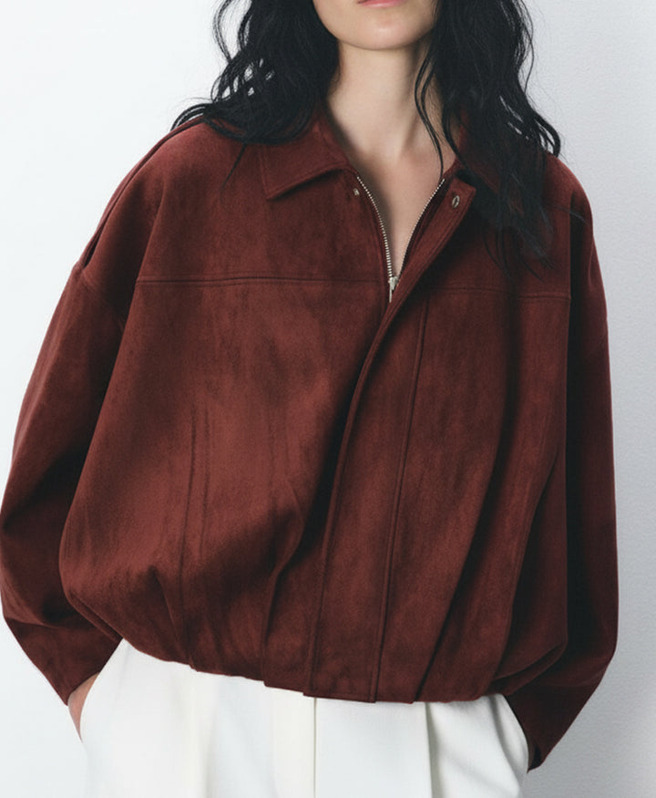 Maroon Suede Bomber Jacket (Women)
