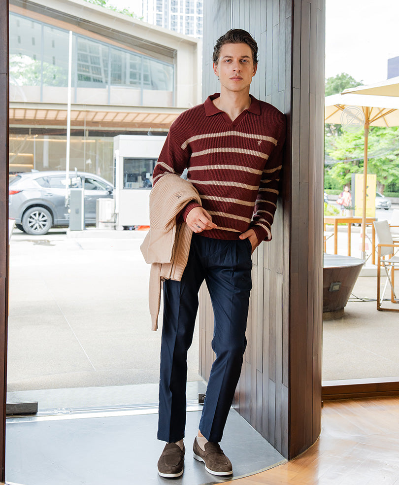 Rustic Maroon Knitted Full Sleeve POLO