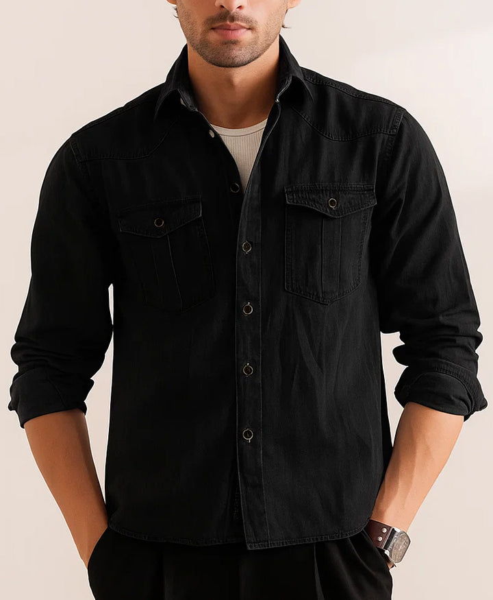Black Iconic Denim Shirt (Regular Fit)