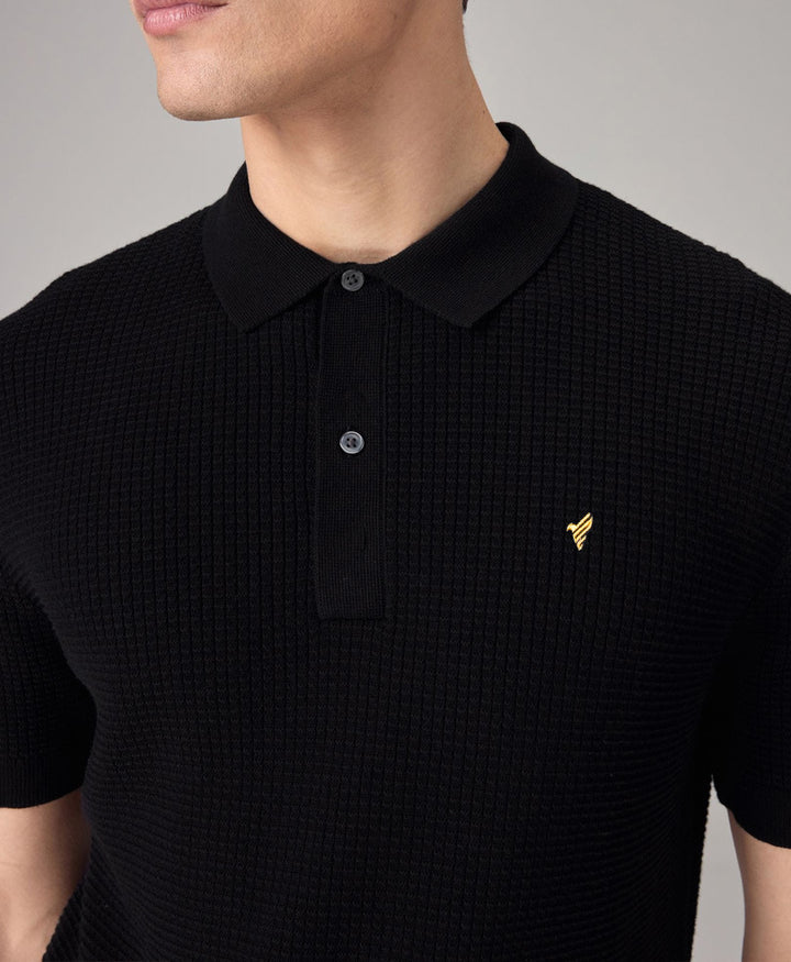 Black Waffle Knit POLO