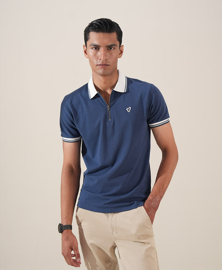 Blue Retro Zip POLO