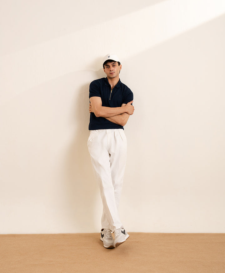Navy Fine Drop Needle Zip POLO