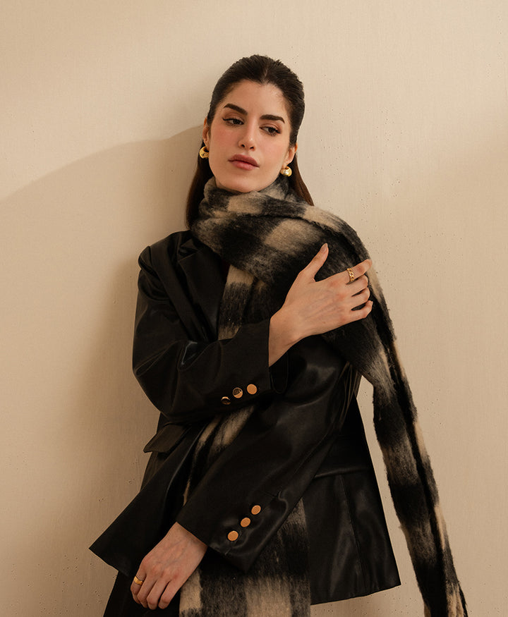 Black Leather Tailored Blazer (Women)
