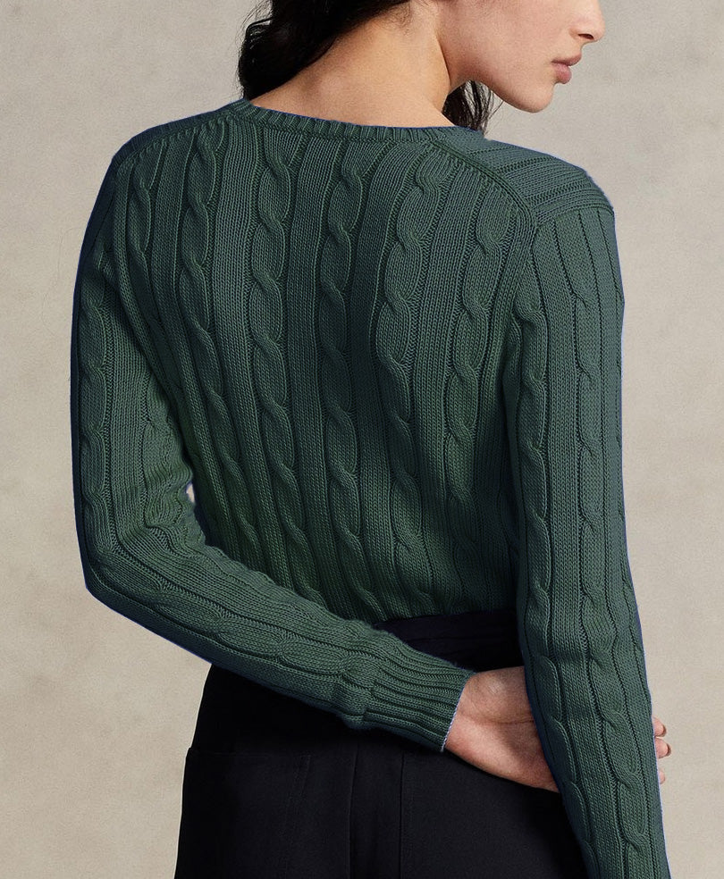 Green V-Neck Cable Knit Sweater (Women)