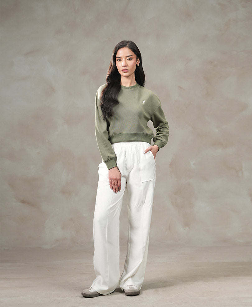 Olive Cropped Sweatshirt (Women)