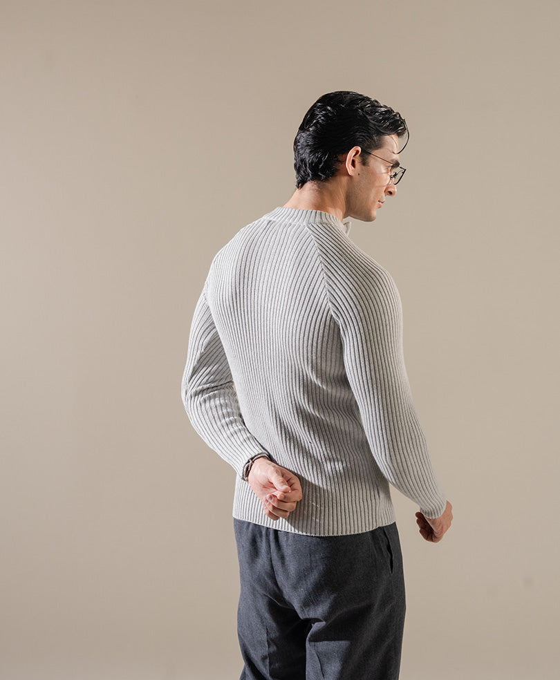 Grey Mock Neck Zipper Sweater