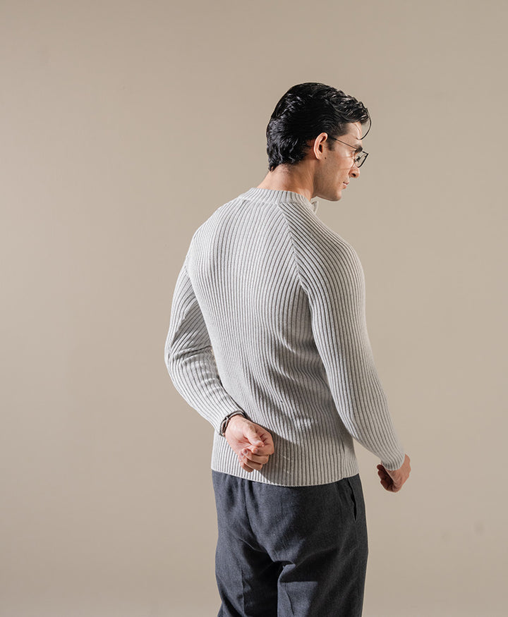 Grey Mock Neck Zipper Sweater