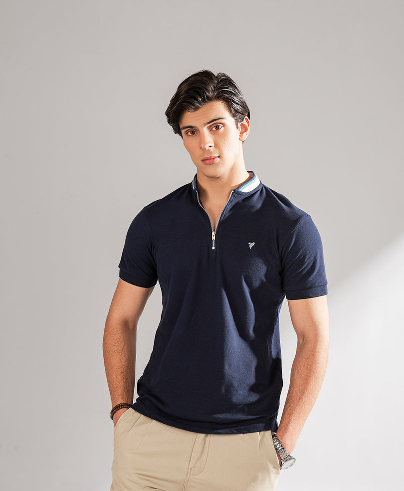 Navy Sports Zip POLO