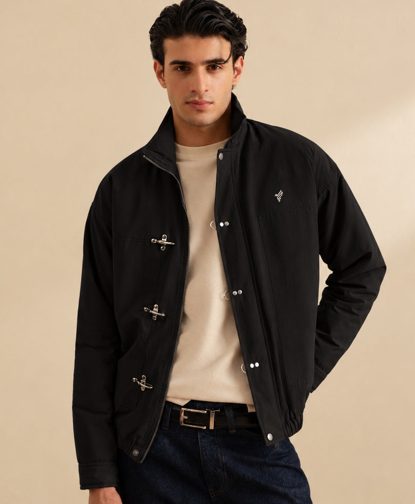 Black Zip Front Utility Jacket