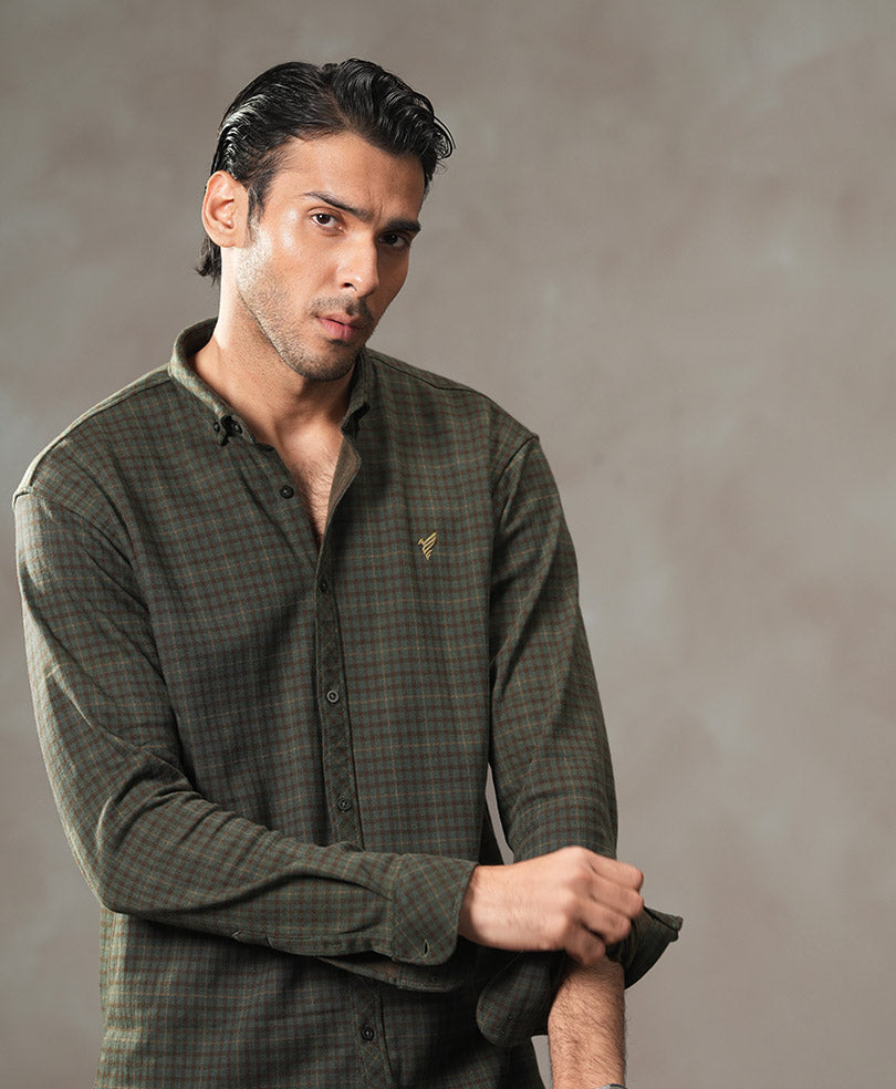 Green Flannel Shirt (Slim Fit)