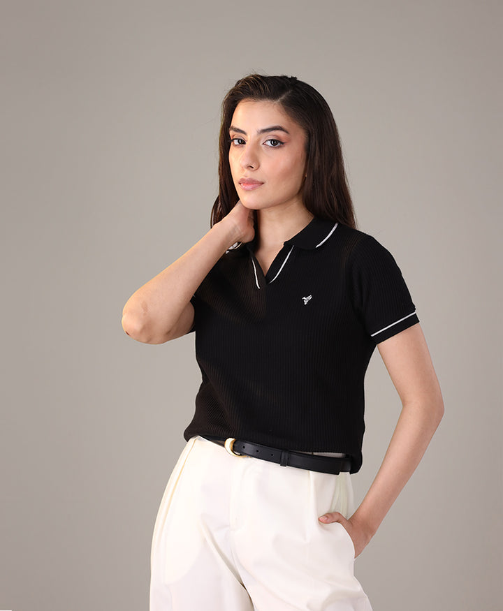 Black French Knit POLO (Women)