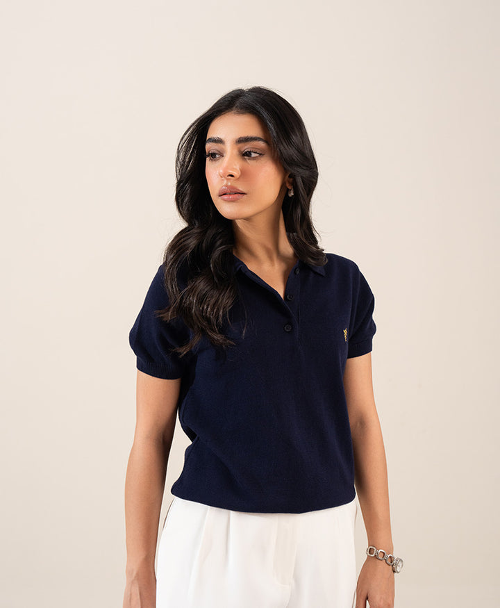 Navy Knit POLO (Women)