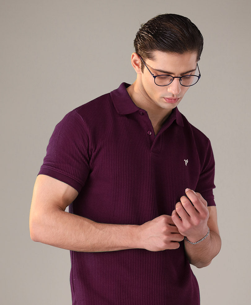 Maroon Waffle Knit POLO