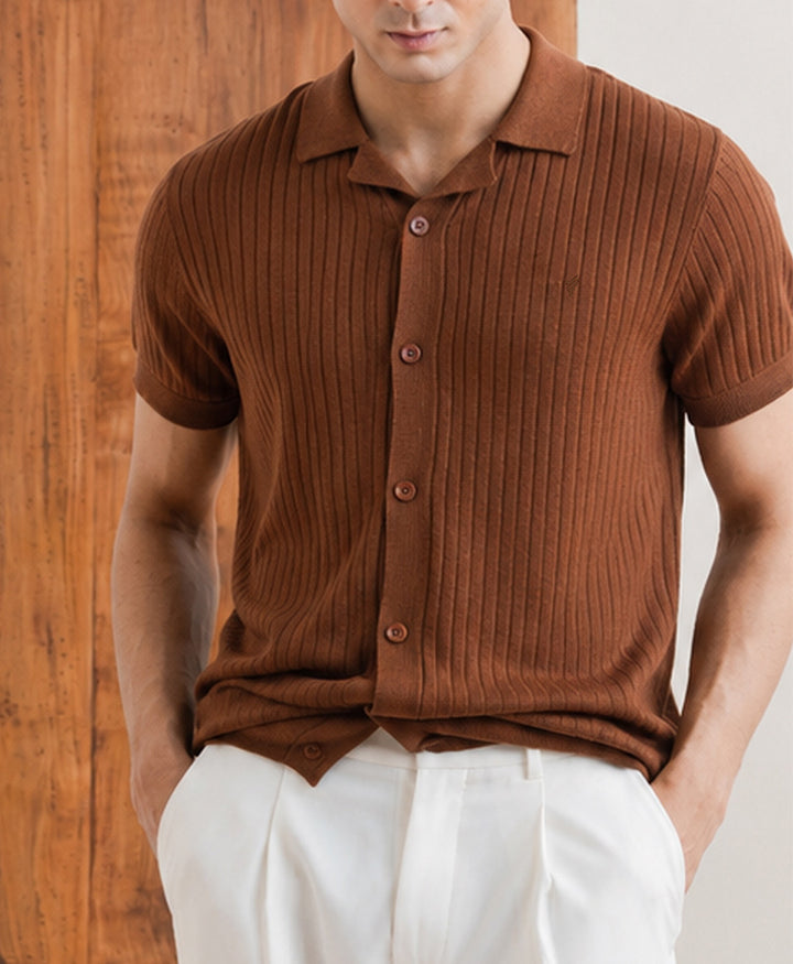Cappuccino Textured Knitted Cuban Shirt