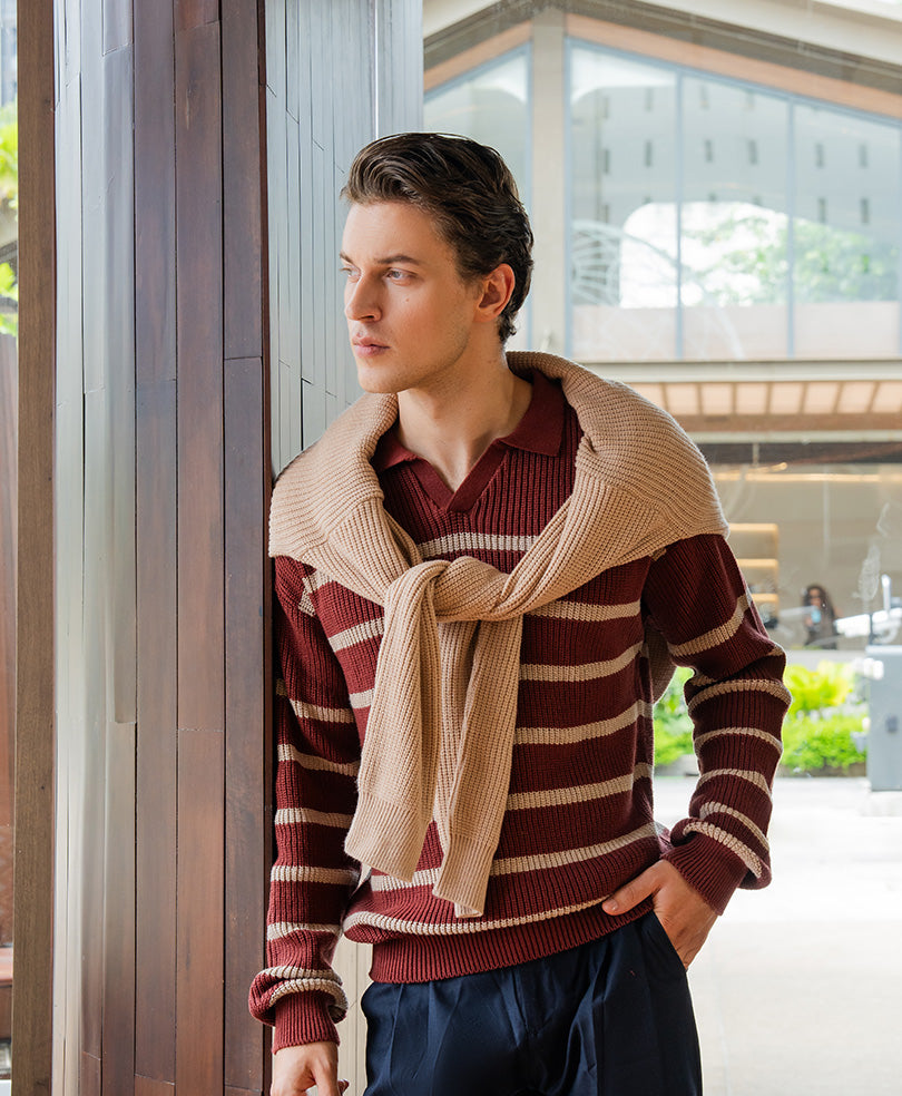 Rustic Maroon Knitted Full Sleeve POLO
