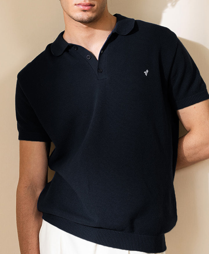 Black Basic Mesh knitted POLO