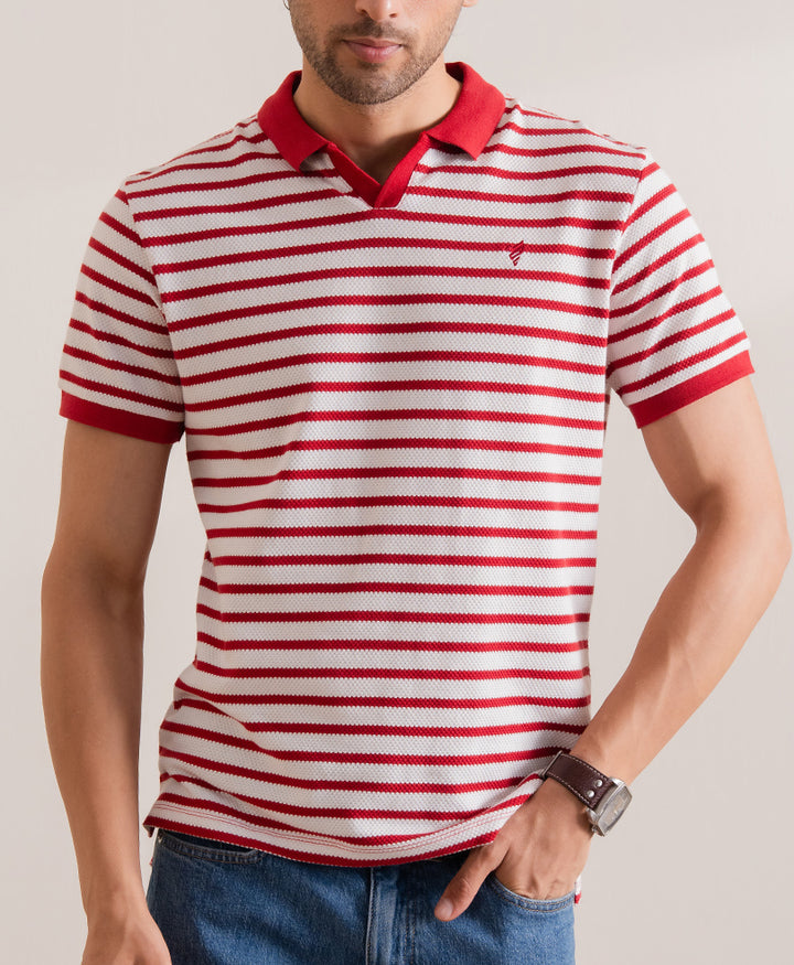 Maroon Knitted Striper POLO