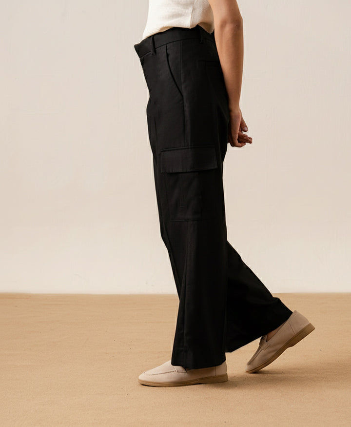 Black Cargo Wide Leg Pants (Women)