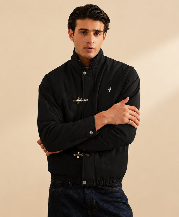 Black Zip Front Utility Jacket