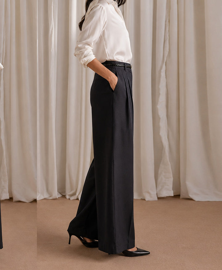 Navy Pleated Coin Pocket Pants (Women)