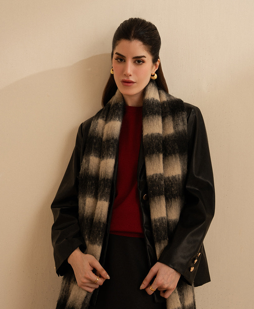 Black Leather Tailored Blazer (Women)