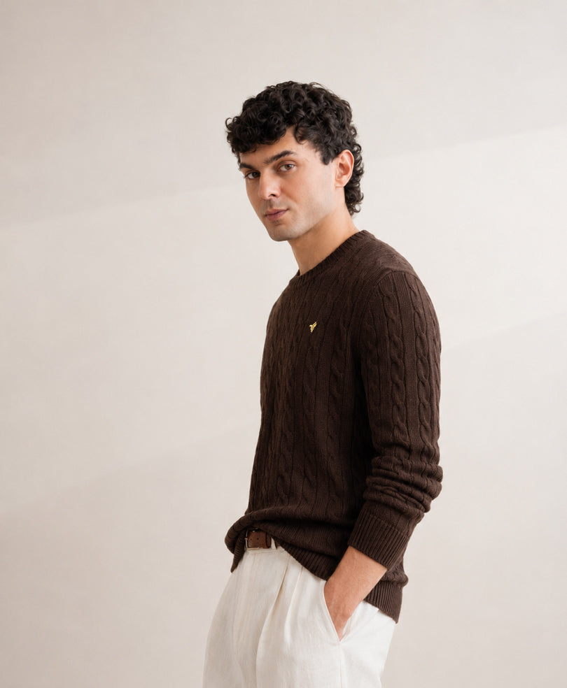 Chocolate Cable Knit Sweater