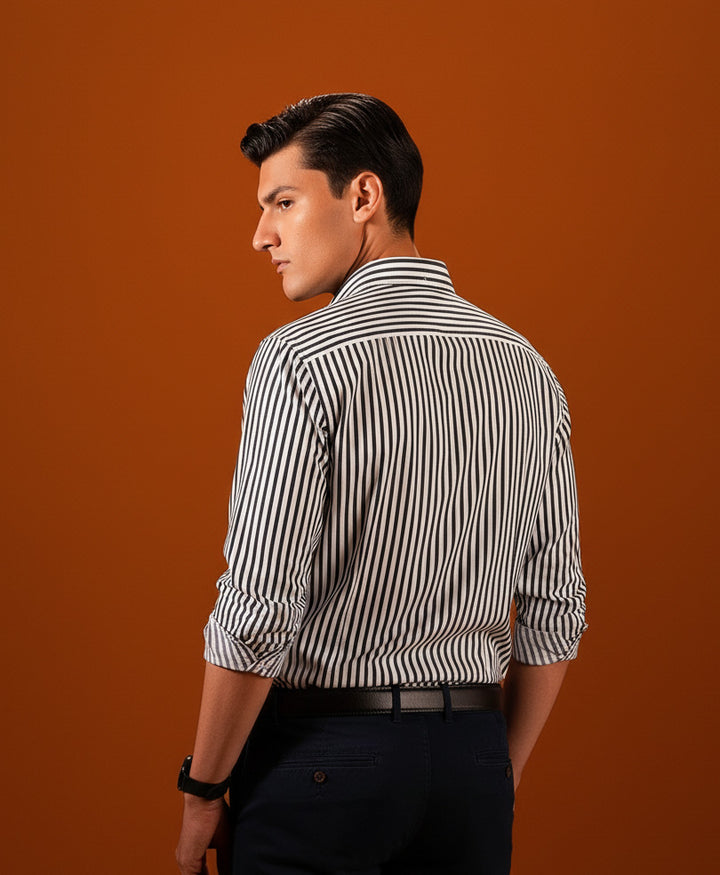 Grey & White Stripes Shirt (Slim Fit / Modern Fit)