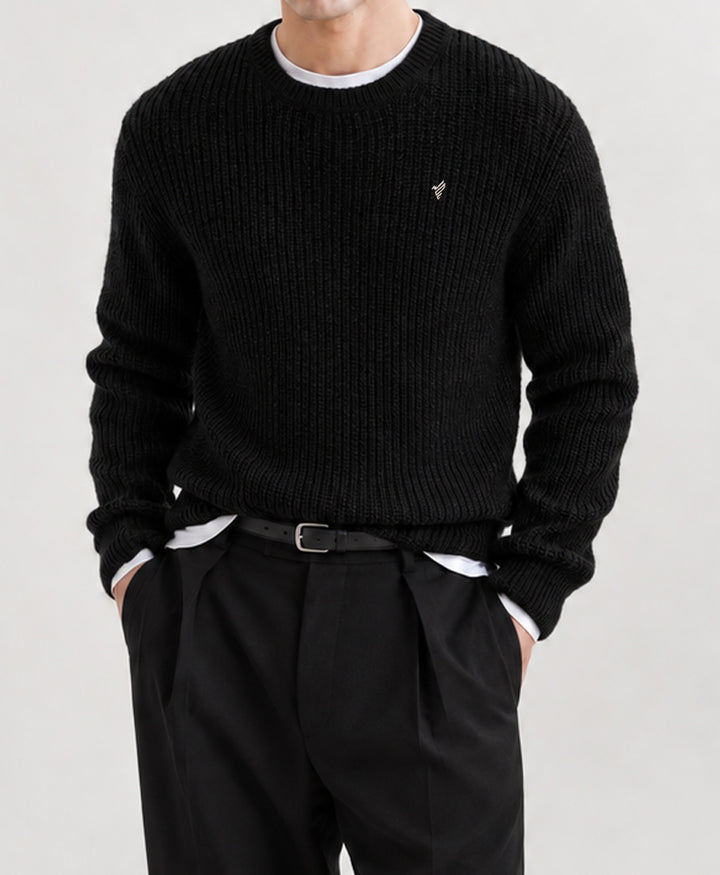 Black Basic Rib Knit Pullover