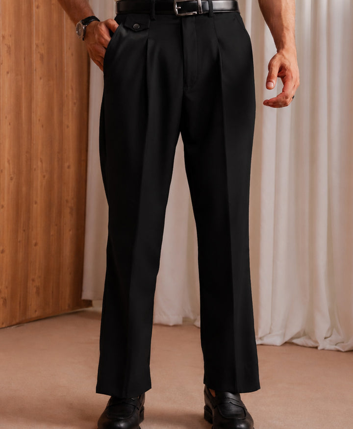 Black Pleated Coin Pocket Pants