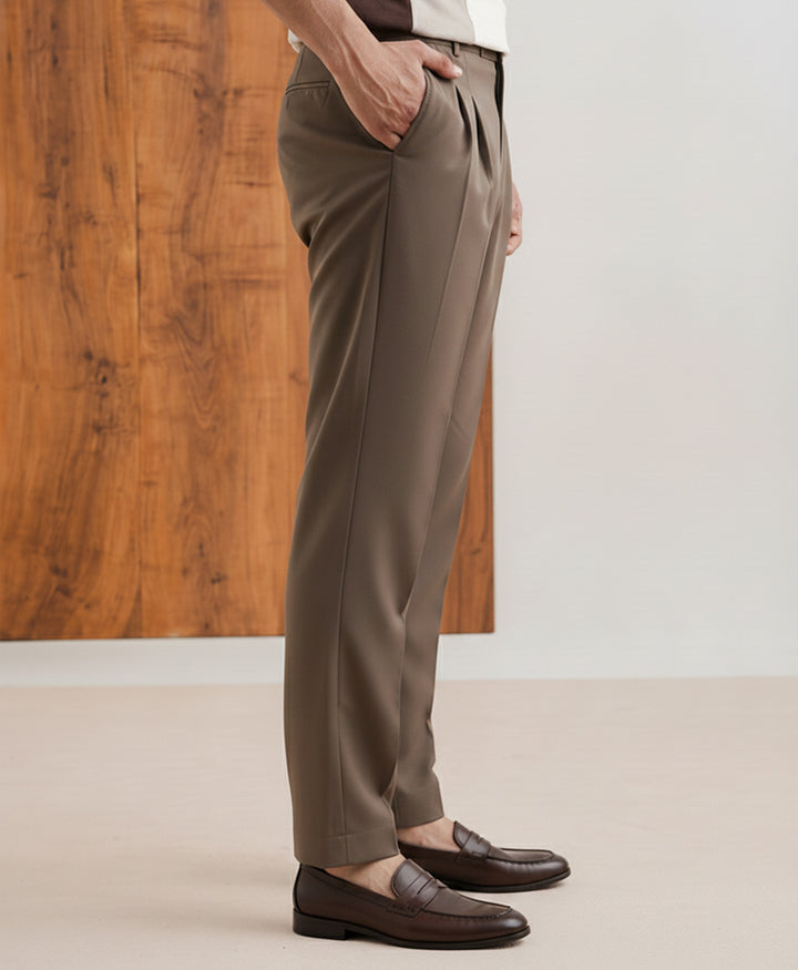 Dk Beige Pleated Dress Pant