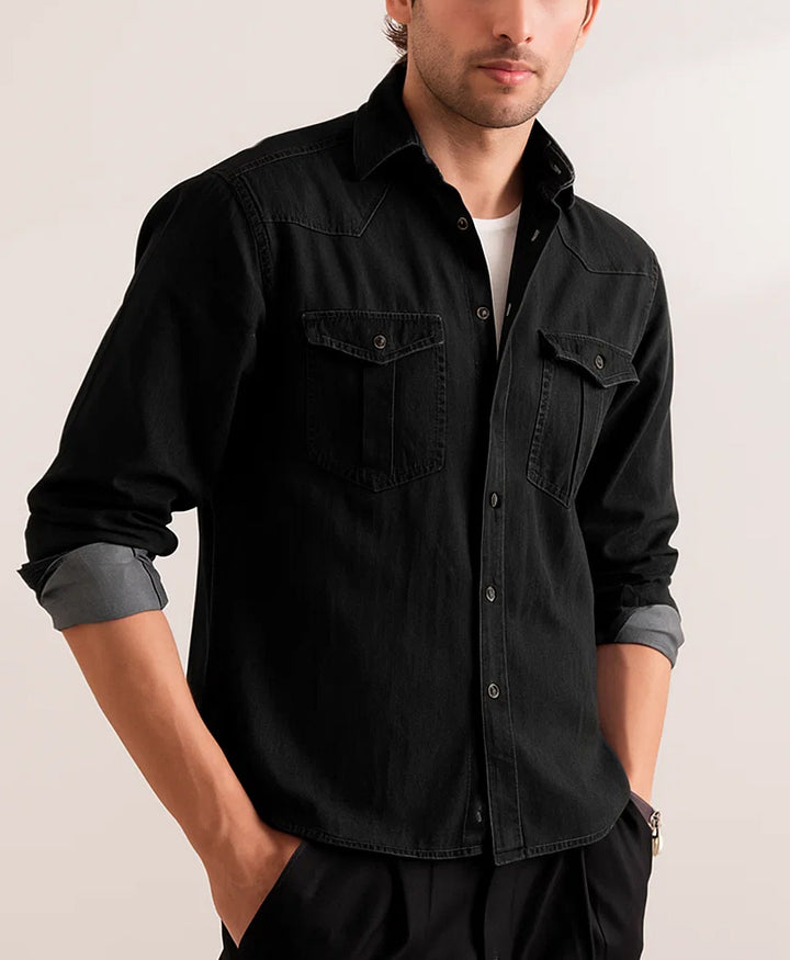 Black Iconic Denim Shirt (Regular Fit)