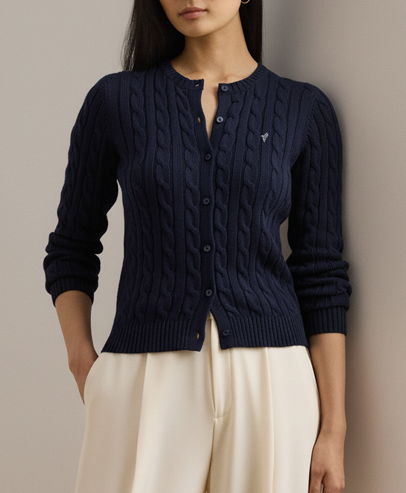 Navy Cable Knit Cardigan (Women)