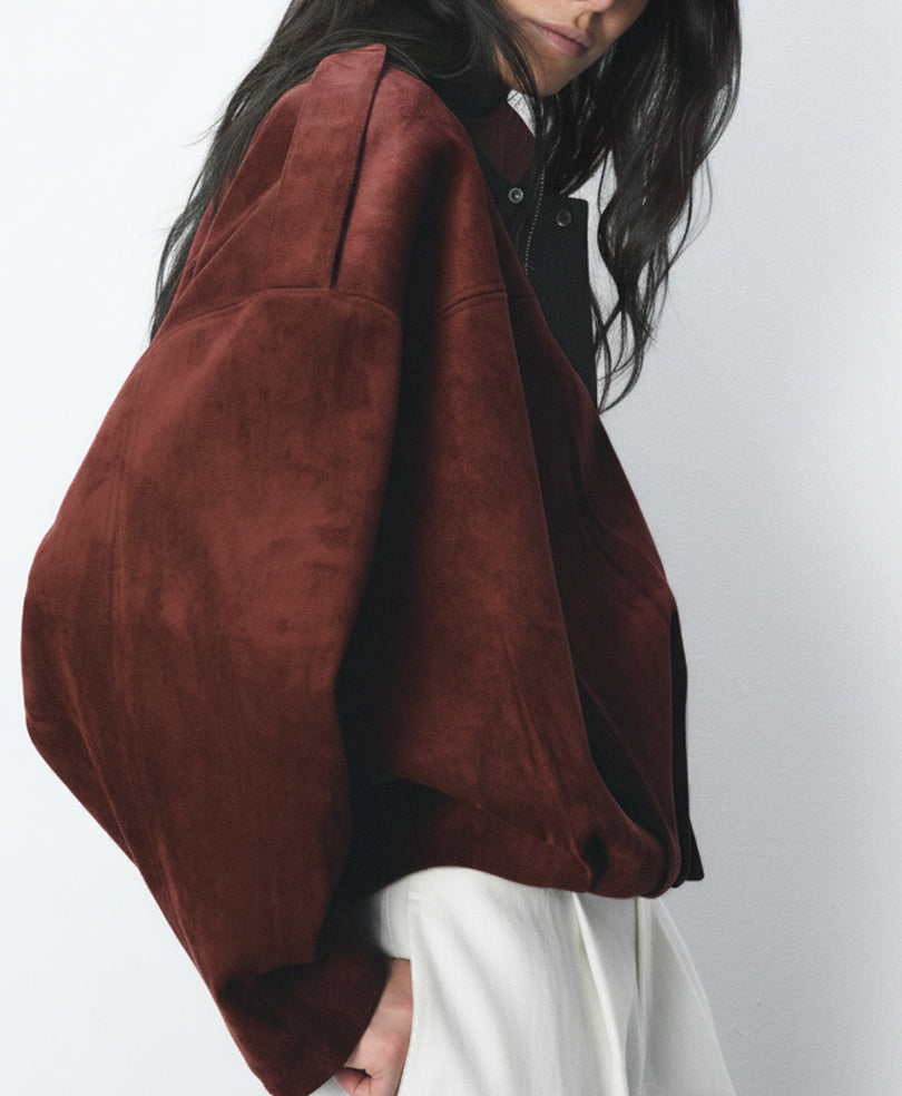 Maroon Suede Bomber Jacket (Women)