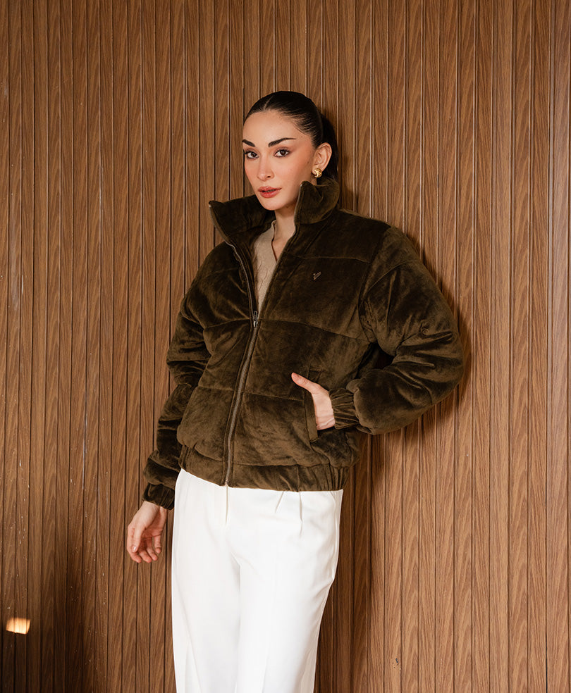 DK Brown Corduroy Puffer Jacket (Women)