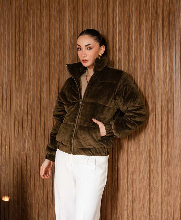 DK Brown Corduroy Puffer Jacket (Women)