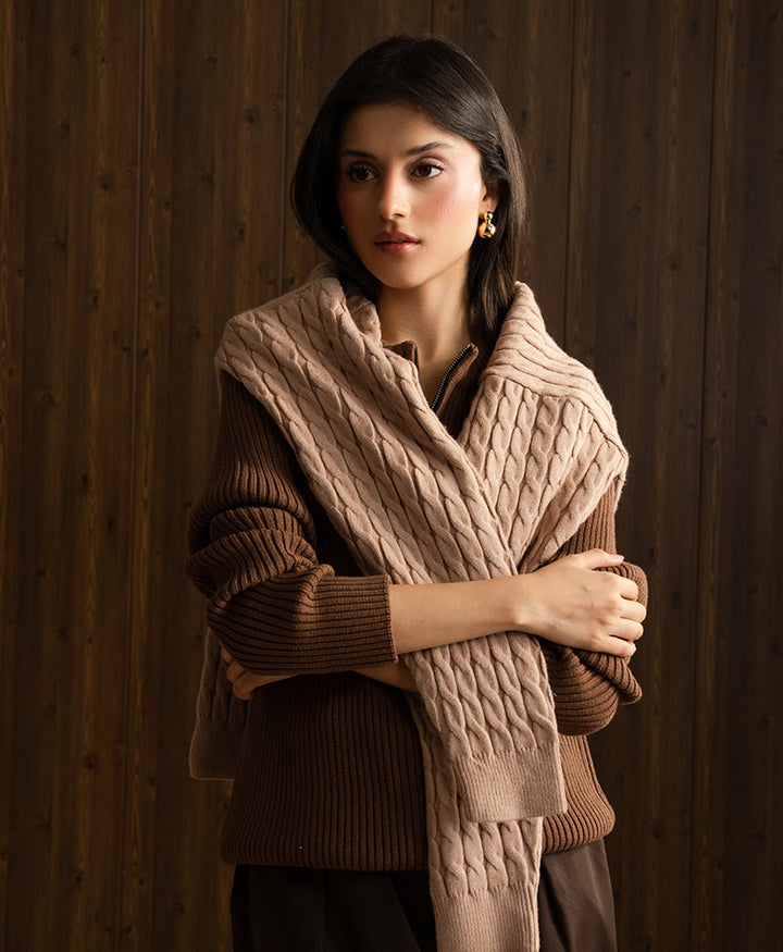 Toffee Mock Neck Zipper Sweater (Women)