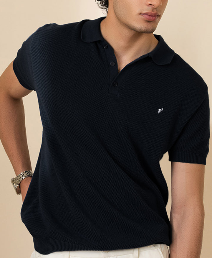Black Basic Mesh knitted POLO
