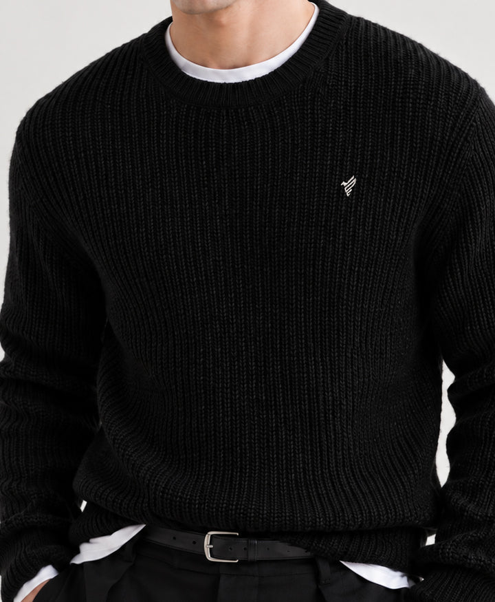 Black Basic Rib Knit Pullover