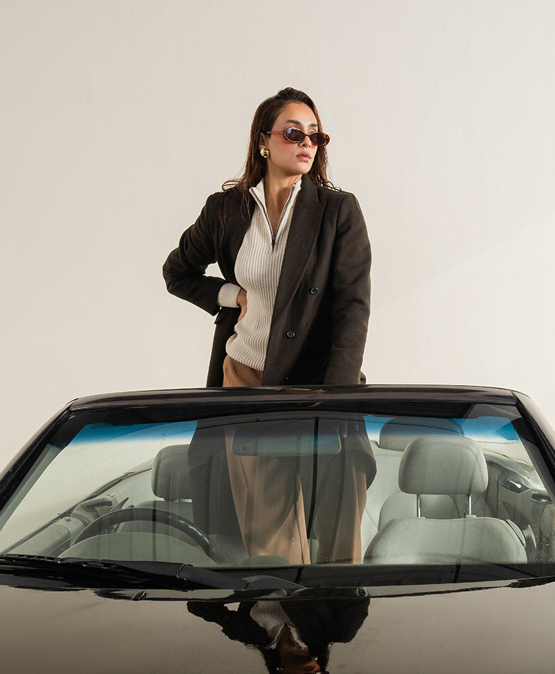 Dark Olive Double Breasted Long Coat (Women)