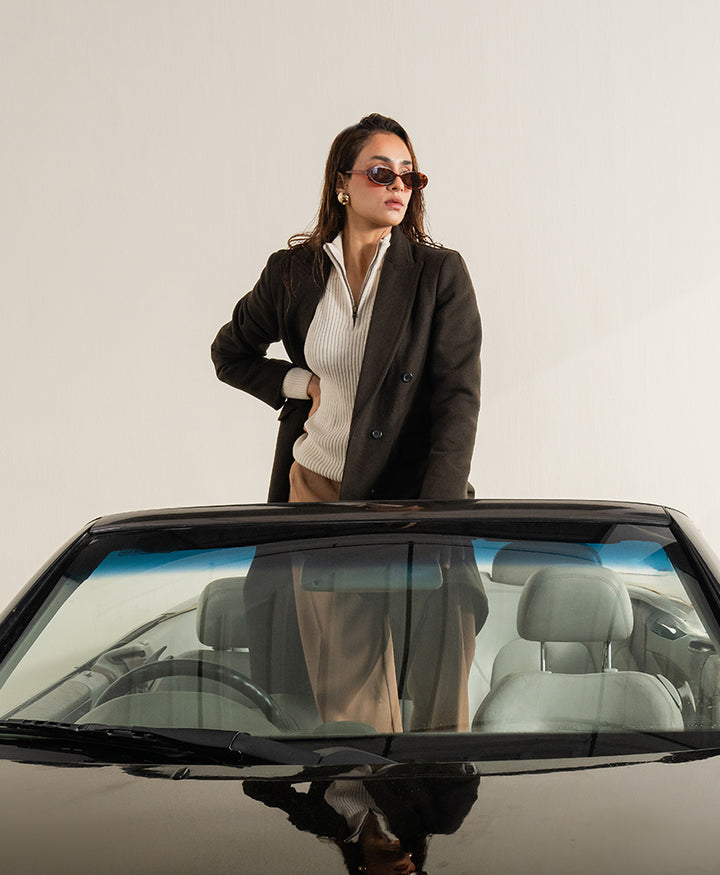 Dark Olive Double Breasted Long Coat (Women)