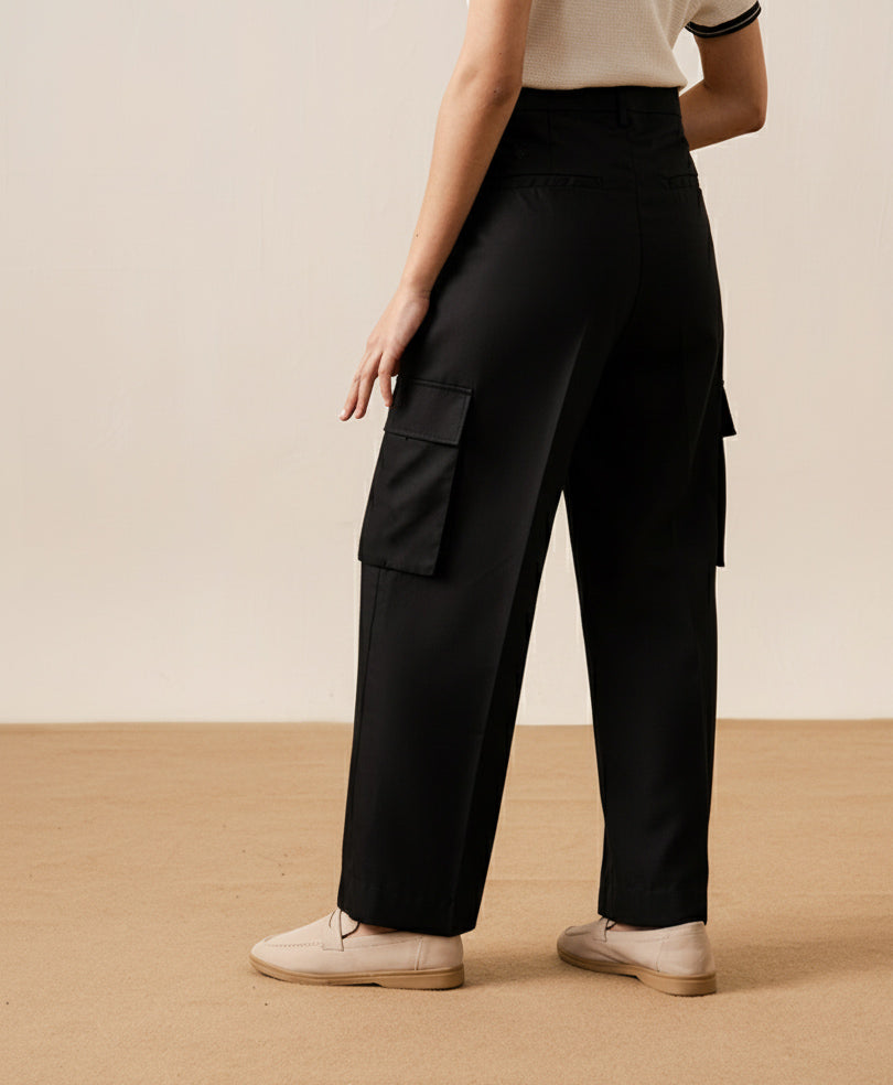 Black Cargo Wide Leg Pants (Women)