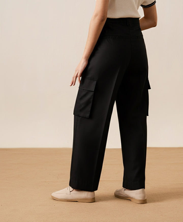 Black Cargo Wide Leg Pants (Women)
