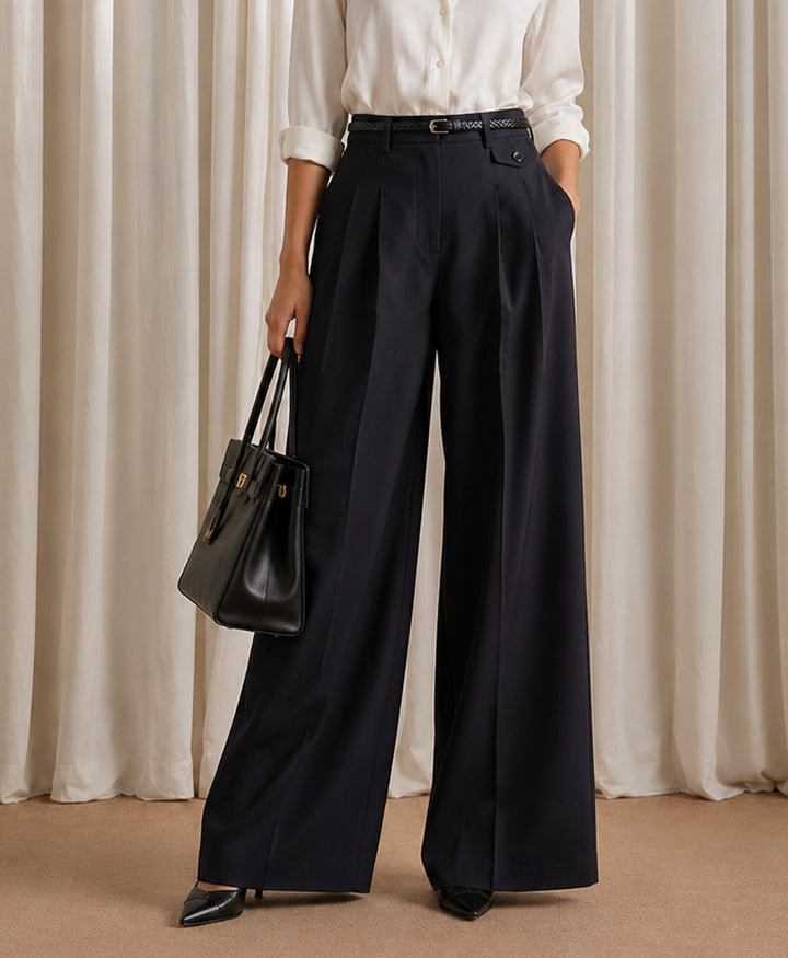 Navy Pleated Coin Pocket Pants (Women)