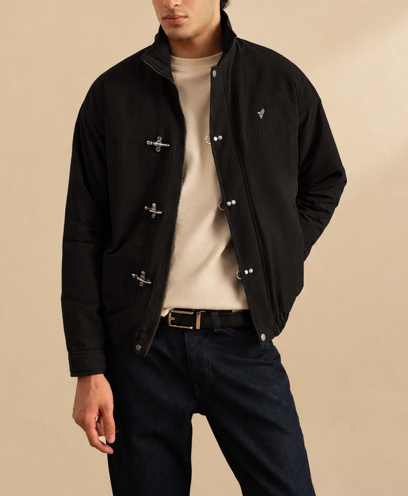 Black Zip Front Utility Jacket