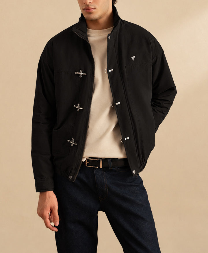 Black Zip Front Utility Jacket