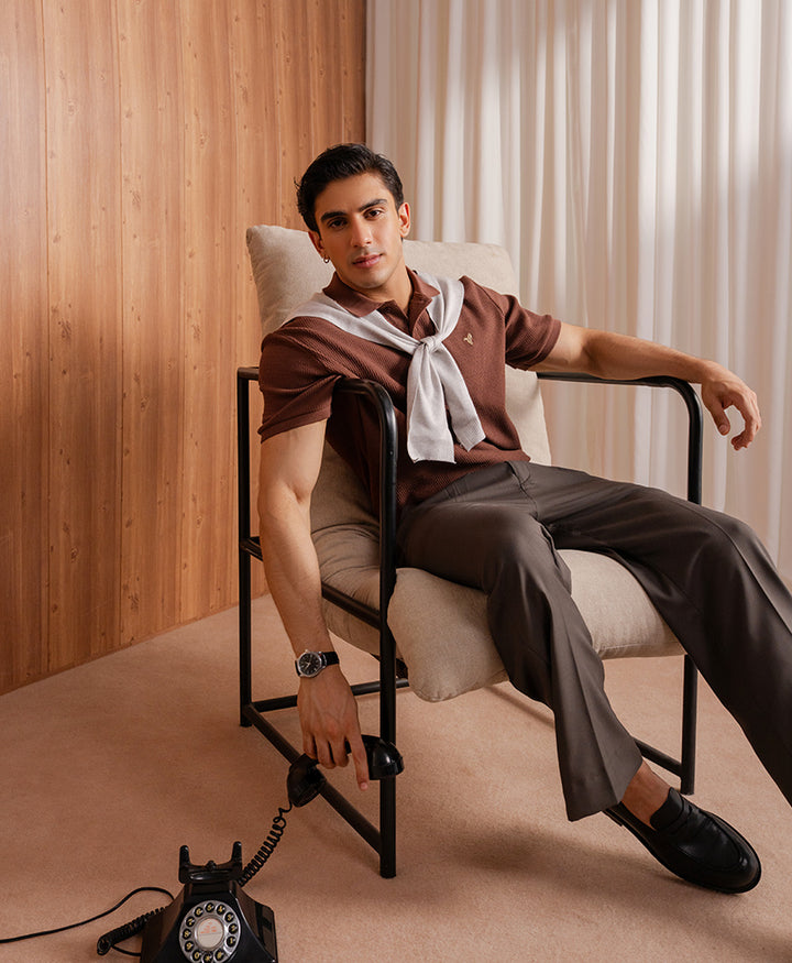 Cappuccino Herringbone Knit POLO