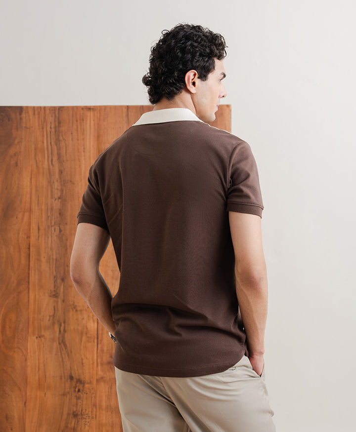 Drop Needle Contrast Zip POLO Shirt