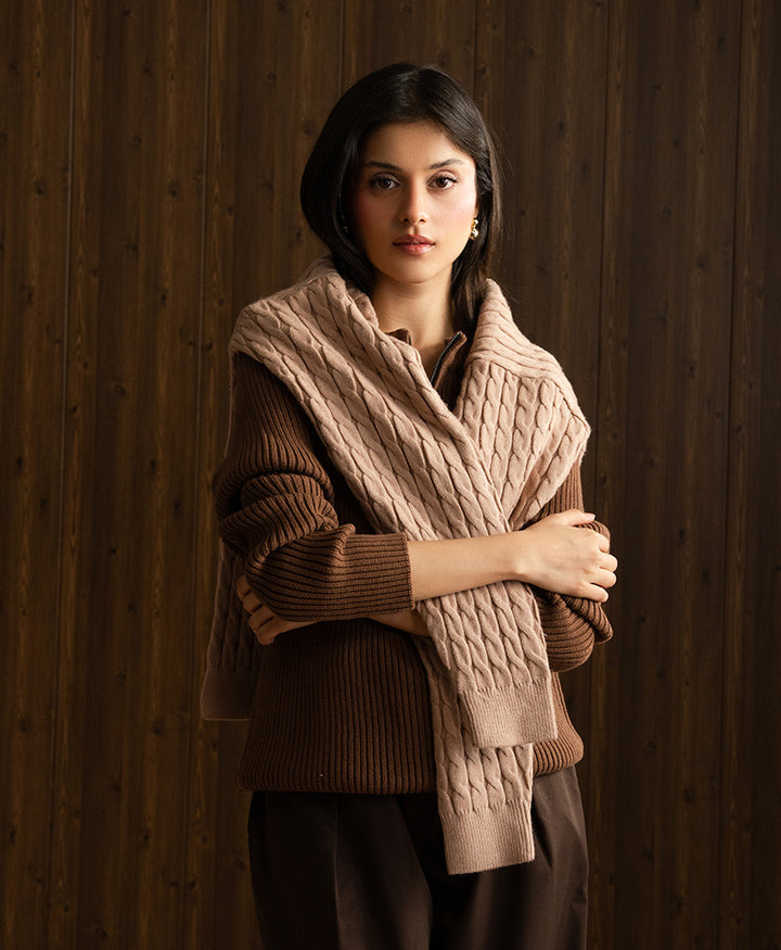 Toffee Mock Neck Zipper Sweater (Women)